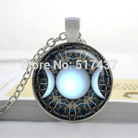VintaStore Triple Goddess Moon Jewelry Wiccan Jewelry Pagan Art Glass Pendant Glass Photo Pendant Neckalce
