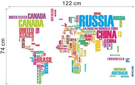 English Words World Map Wall Decal Sticker Children's Wall Decor 74cm*122cm Colourful