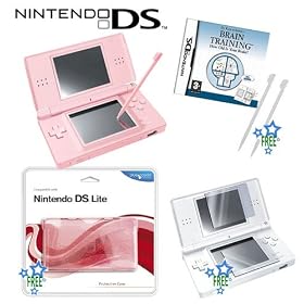 Nintendo DS Lite Pink + Dr Kawashima's Brain Training Game & Free Crystal Protector Accessory Pack