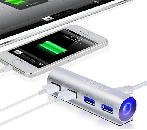 Ourkens USB 3.0 Premium 4 Port Aluminum USB Hub with 2-Foot USB 3.0 Cable for iMac, MacBook Air, MacBook Pro, MacBook, Mac Mini, PCs and Laptops(Silver)