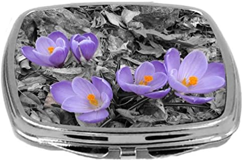 Rikki Knight Compact Mirror, Purple Crocus Flowers on Grey Background, 3 Ounce