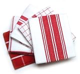 Mahogany Kitchen Towels with Five Assorted Designs, Set of 5, Red