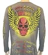 Christian Audigier Winged Skull Crown allover LS Shirt Big & Tall Gray