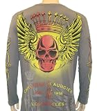 Christian Audigier Winged Skull Crown allover LS Shirt Big & Tall Gray
