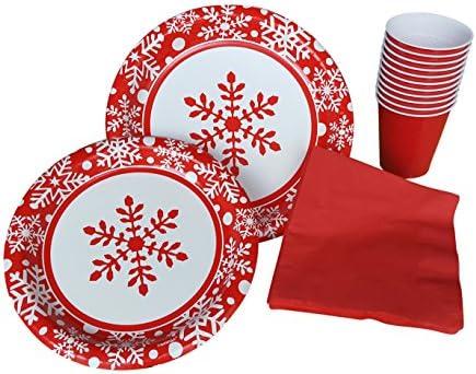 Holiday Snowflake Party Pack for 20 Guests - Including Large Dinner Plates, Appetizer or Dessert Plates, Napkins and Cups
