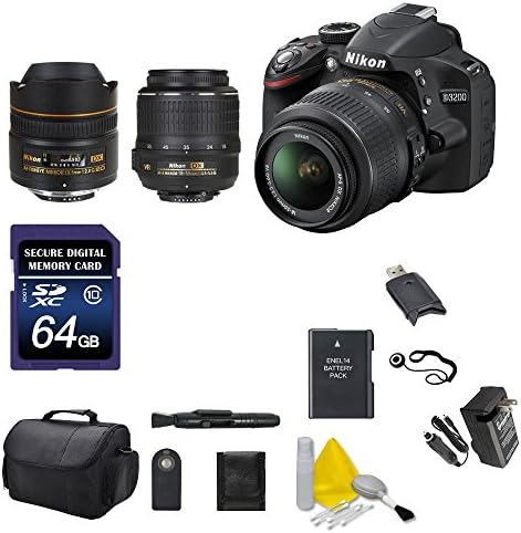 Nikon D3200 DSLR Camera with 18-55mm Lens (25492), Nikon AF DX Fisheye Nikkor 10.5mm f/2.8G ED Lens (International Model, No Warranty) Bundle 211