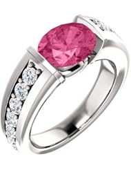 14K White Gold 9.00x7.00mm Oval Cut Pink Tourmaline and Diamond Ring -- LIFETIME WARRANTY