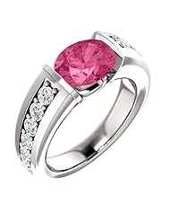 18K White Gold 9.00x7.00mm Oval Cut Pink Tourmaline and Diamond Ring -- LIFETIME WARRANTY