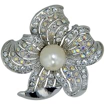 Pugster Pearl Plumeria Flower Brooch