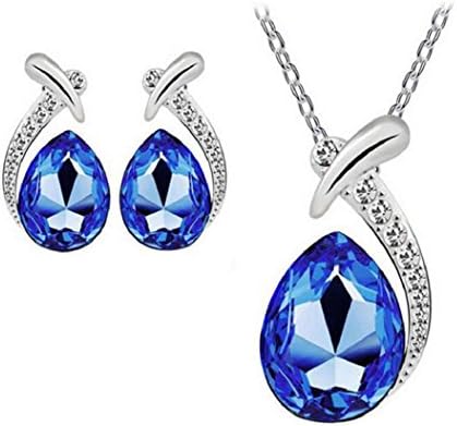 Axiba New Fashion Women Girl Crystal Pendant Silver Chain Necklace Stud Earring Jewelry Set