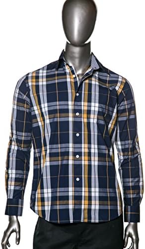 Swiss Wear Soign_ Men's Woven Dress Shirt BLUE/GOLD - L