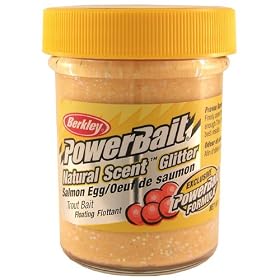 Click here to buy PowerBait FW Natural Salmon Egg Scent Glitter Trout Fishing Bait.