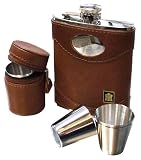 from County Engraving Personalised 6oz Brown Spanish Leather Hip Flask Gift Set Engraved Free