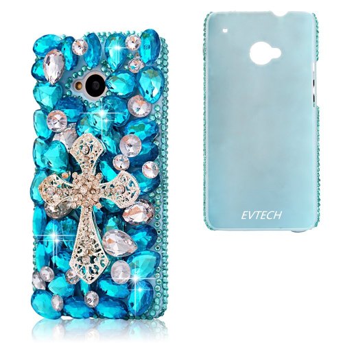 EVTECH(TM) 3D Crystal Cross Rhinestone Bow Diamond Flower Design Case Cover for HTC One 801e HTC M7(100% Handcrafted)