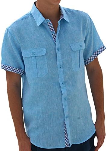 Punta Cana two chest pockets linen shirt SIZE:L COLOR:AQ Aqua Size Large