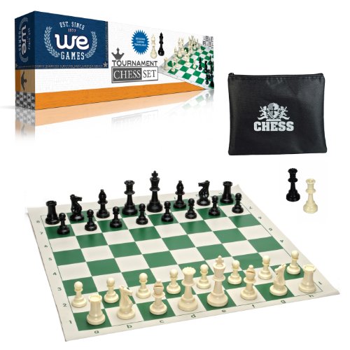 Tournament Style Chess Set with Green Tournament Roll-up Chessboard with 2.25
