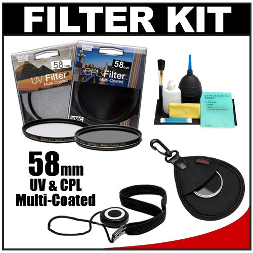 Vivitar Series 1 58mm Multi-Coated UV & Circular Polarizer Glass Filter with + Filter Case + CapKeeper + Lens Cleaning Kit for Canon, Nikon, Sony, Olympus & Pentax Lenses