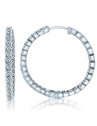 14K White Gold Diamond Inside Out Hoop Earrings in Prongs Setting (1 3/4Cttw, SI Clarity, G Color)