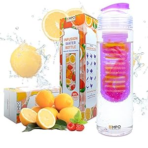 [BPA Free Tritan] EMPO® Fruit Infuser Water Bottle 25oz/700ml - LIFETIME WARRANTY - Purple - Free Recipe eBook - Gift Wrap Available
