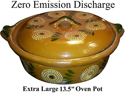 Handmade Ceramic Clay Frying Dutch Oven Cookware 14in Pot and Lid Will Not Off Gas