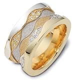 11.5mm modern two-tone diamond wedding band ring (0.48cts diamonds 14K Gold)