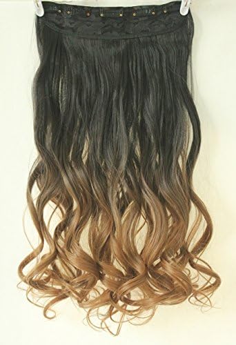 Dip Dye Clip in on Ombre Hair Extensions Synthetic Straight Curly Wavy Xmas Gift (natural black to honey blonde)