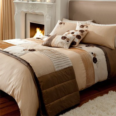 Arabela Beige Cream Gold Duvet Cover Set Floral Embroidered Bedding