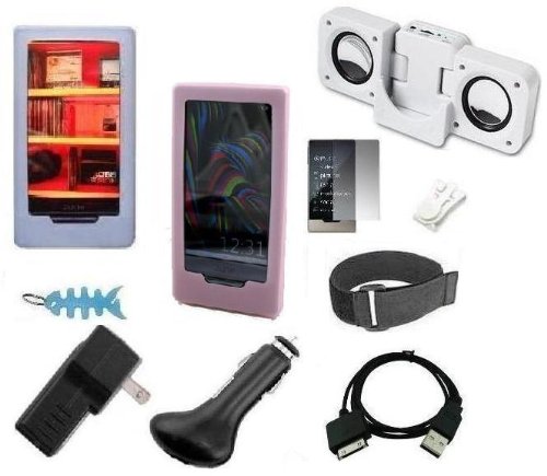 10 in 1 Accessory Combo for Microsoft Zune HD 16GB / 32GB Series: Includes Two Silicone Skin Case (One Pink and One Clear/White) + LCD Screen Protector + Belt Clip + Armband + USB Home / Travel Charger, USB Car Charger, USB 2in1 Data Sync Cable, Mini Fold