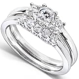 1/2 Carat TW Three Stone Round Diamond Wedding Ring Set in 14k White Gold