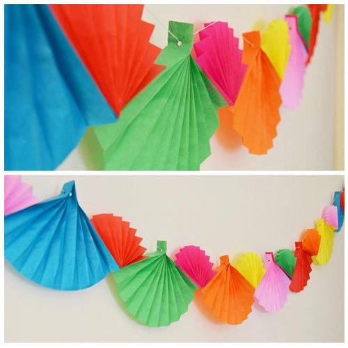 Fan Shaped Paper Garland (Rainbow)- 12 Ft Long