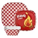 Red Gingham Melamine Dinnerware Set of 12