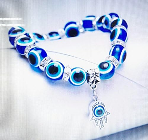 Blue Hamsa Fatima Hand Evil Eye Charm Bracelet Handmade