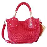 Big Buddha Red Leather Handbag Pearl Quilted Tote