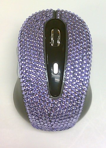 Wireless USB Optical Scroll Wheel Purple Lilac Crystal Rhinestone Computer Mouse