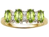 1.06 cts Genuine 4 Stone Peridot and Diamond Band - 14kt Yellow Gold FREE GIFT BAG!