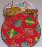 Scott's Cakes Taffy, Peanut and Pretzel Brittle, and Sassy Peanut Combo in a Christmas Present Tin