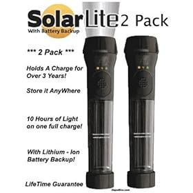  HYBRID SOLAR POWERED FLASHLIGHT WITH EMERGENCY BATTERY BACKUP BLACK (*2-pack*)