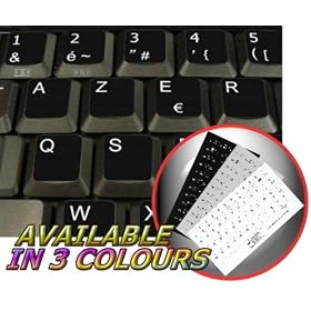 FRENCH AZERTY NON-TRANSPARENT KEYBOARD STICKER FOR LAPTOP, DESKTOP WITH WHITE LETTERING AND BLACK BACKGROUND