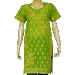 Womens Cotton Short Sleeve Top Shirt Blouse Chikan Embroidery Size M (ctop320)