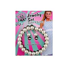 Forum Novelties Inc 33790 50's Pearl Necklace and Earrings Set