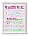 The Kids Room by Stupell Pink, Green And Blue Playroom Rules Rectangle Wall Plaque, 11 x 0.5 x 15, Proudly Made in USA