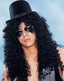Unisex Deluxe Curly Black Rocker Wig Adult Black