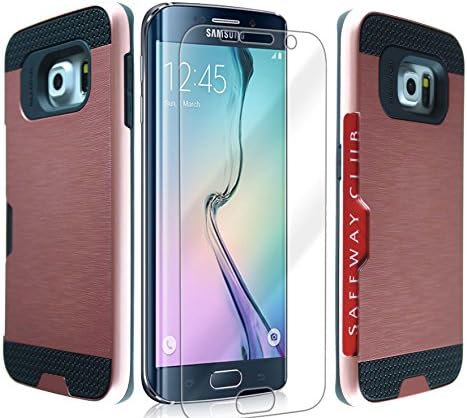Case Art Plus [Full Degree Protection] Transparent Tempered Glass Screen Protector Film [Card Slot Bumper] Super Slim Fit Light Case for Galaxy S6 Edge (Rose Gold)