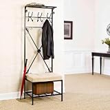 SEI Black Metal Entryway Storage Bench with Coat Rack
