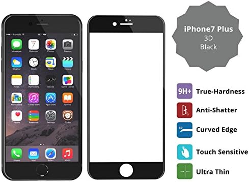 iPhone 7 PLUS 5.5 - 3D Full Coverage 9H Tempered Glass Screen Protector with High Definition Quality, Ultra-Clear, Easy Installation [BLACK]