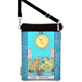 The Moon RWS Tarot shoulder pouch. Black silk.
