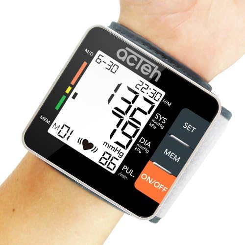 Wrist Blood Pressure Monitor with Heart Health and Hypertension Indicator, Pulse Rate and Large LCD Display with LED Backlight