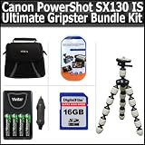 Ultimate Gripster Bundle For Canon PowerShot SX130 IS SX130IS Digital Camera Includes Gripster + 16GB High Speed SD Memory card + 4AA High Capacity Rechargeable NIMH Batteries And A/c D/c Rapid Charger + Deluxe Carrying Case + Clear LCD Screen Protectors