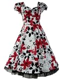 50's Vintage Tea Prom Floral Dress White, Black & Red