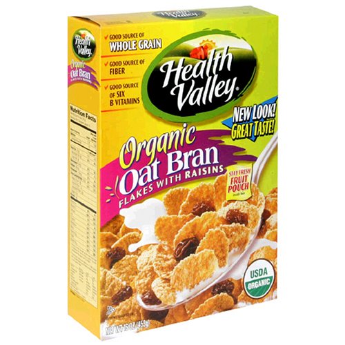 Health Valley Organic Oat Bran Flakes with Raisins, 16-Ounce Boxes (Pack of 6) by Oat Brans